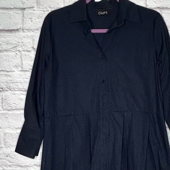 Chepè Navy Blue Cotton Button Down Lagenlook Maxi Dress - Picture 7 of 15